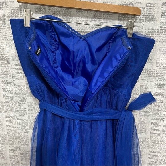 Marina Royal Blue Knee-Length Pleated Chiffon Strapless Dress Size 8 - Picture 5 of 11